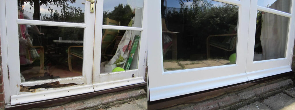 Patio door before and after restoration