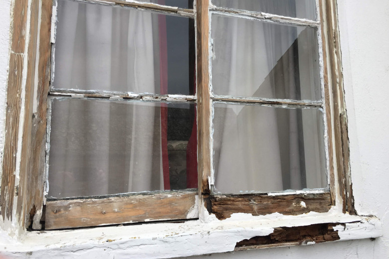 Old sliding cottage window repair. | before