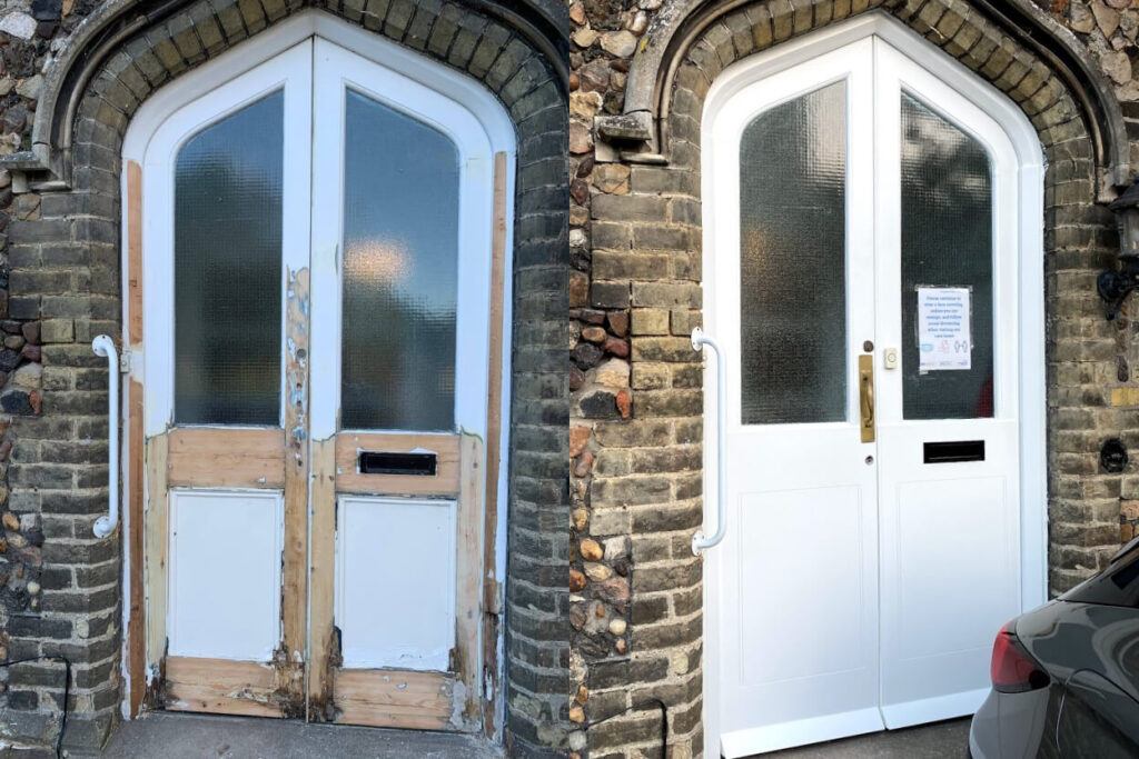 wooden door refurbishment in care home