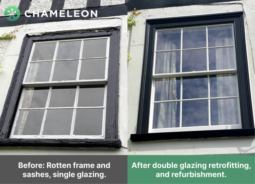Sash window before and after double glazing 