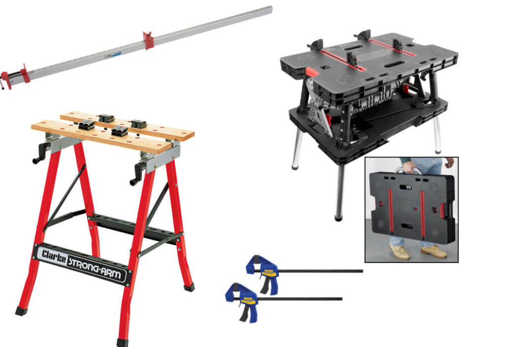 Folding workbench and Clamp